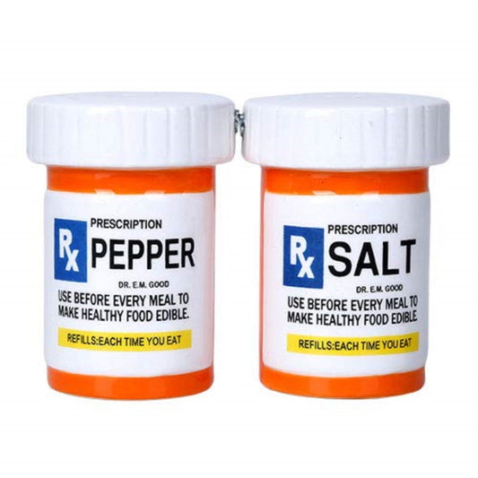 RX Pharmacy Presciption Bottles Ceramic Magnetic Salt and Pepper Shaker Set