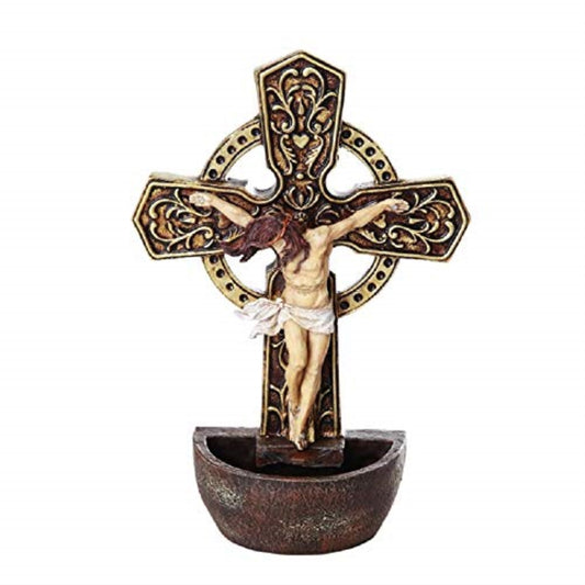 Christ Crucifix Holy Water Font Religious Sacrament Wall Decor 6.75 inches