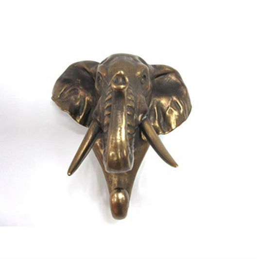Elephant Head Single Wall Hook Hanger Animal Shape Rustic Faux Bronze Decorative Wall Sculpture