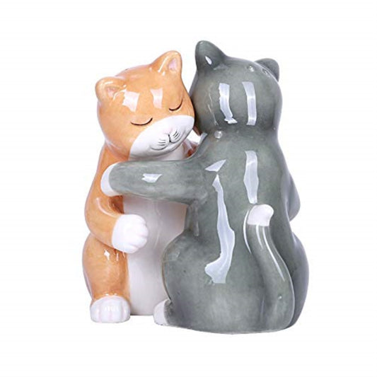 Orange and Gray Hugging Kitty Cats Ceramic Salt and Pepper Shakers Magnetic