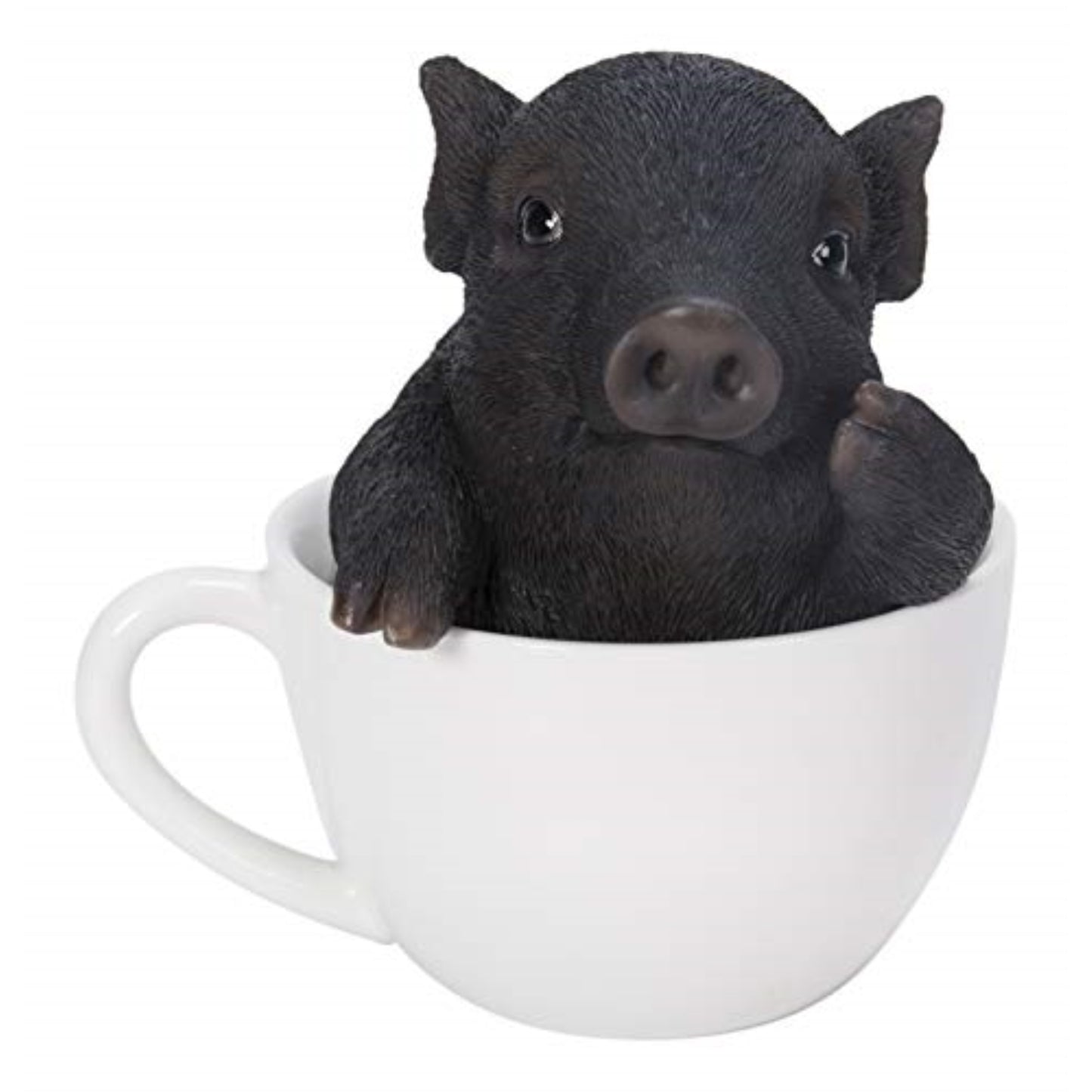 Rustic Lifelike Black Pig Piggy In Tea Cup Figurine Animal Farm Pigs Swine Decor
