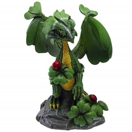 Green Fantasy Lucky Clover Dragon Resin Figurine by Stanley Morrison 4.75 inch
