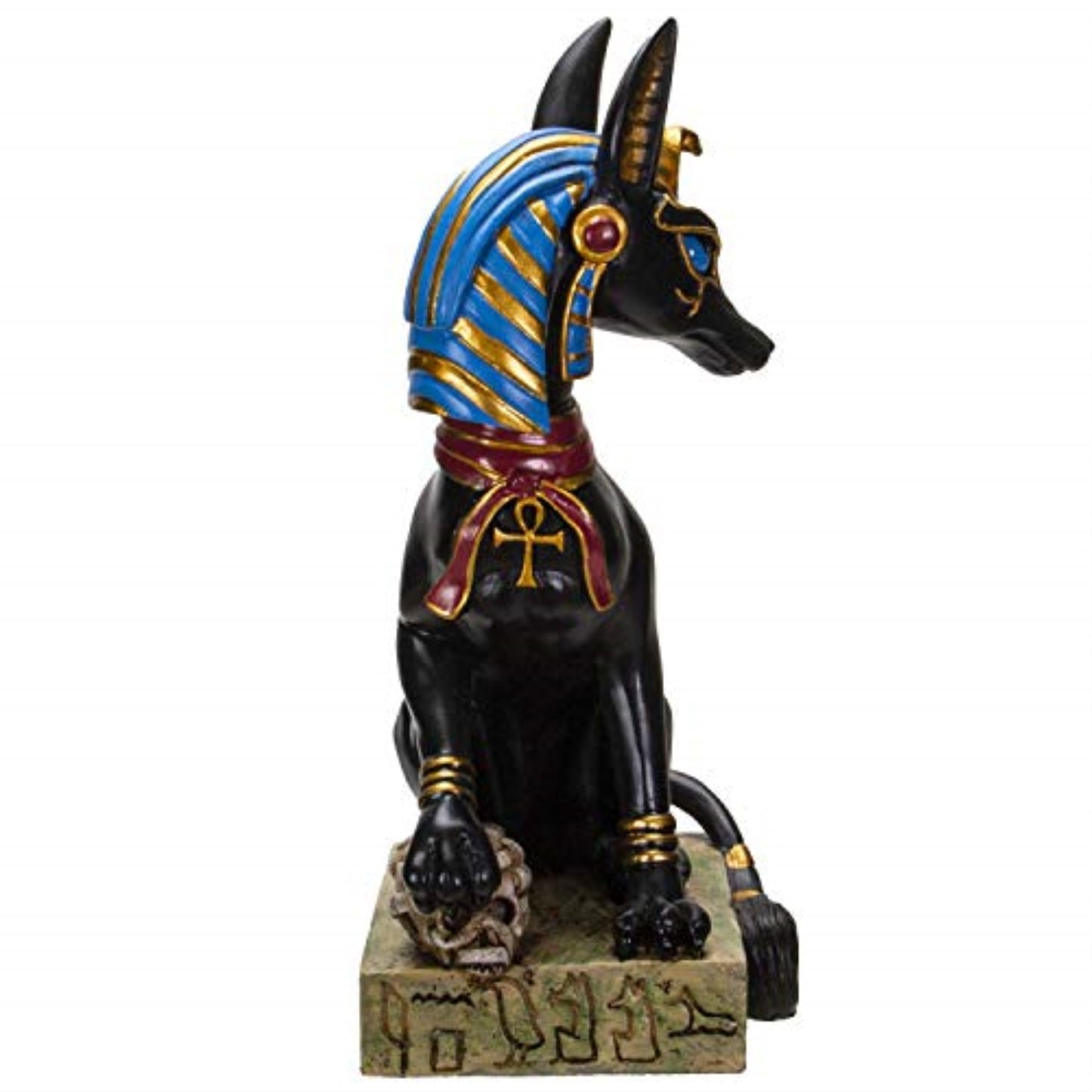 Egyptian God Of The Dead Anubis With Uraeus Crown Standing On Mummy Skull Figurine 8 inch