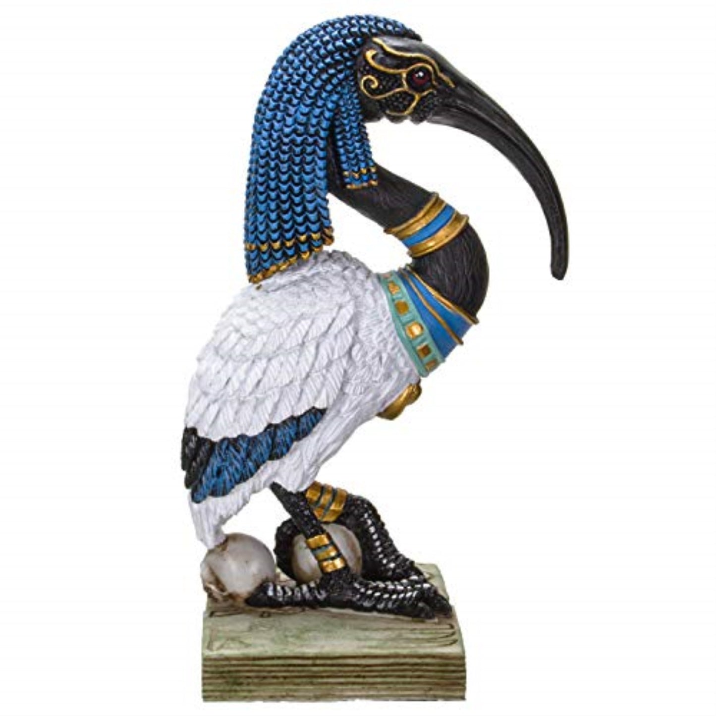 Egyptian God Ibis Headed Thoth White Flamingo Standing On Skull And Book Figurine 8 inch