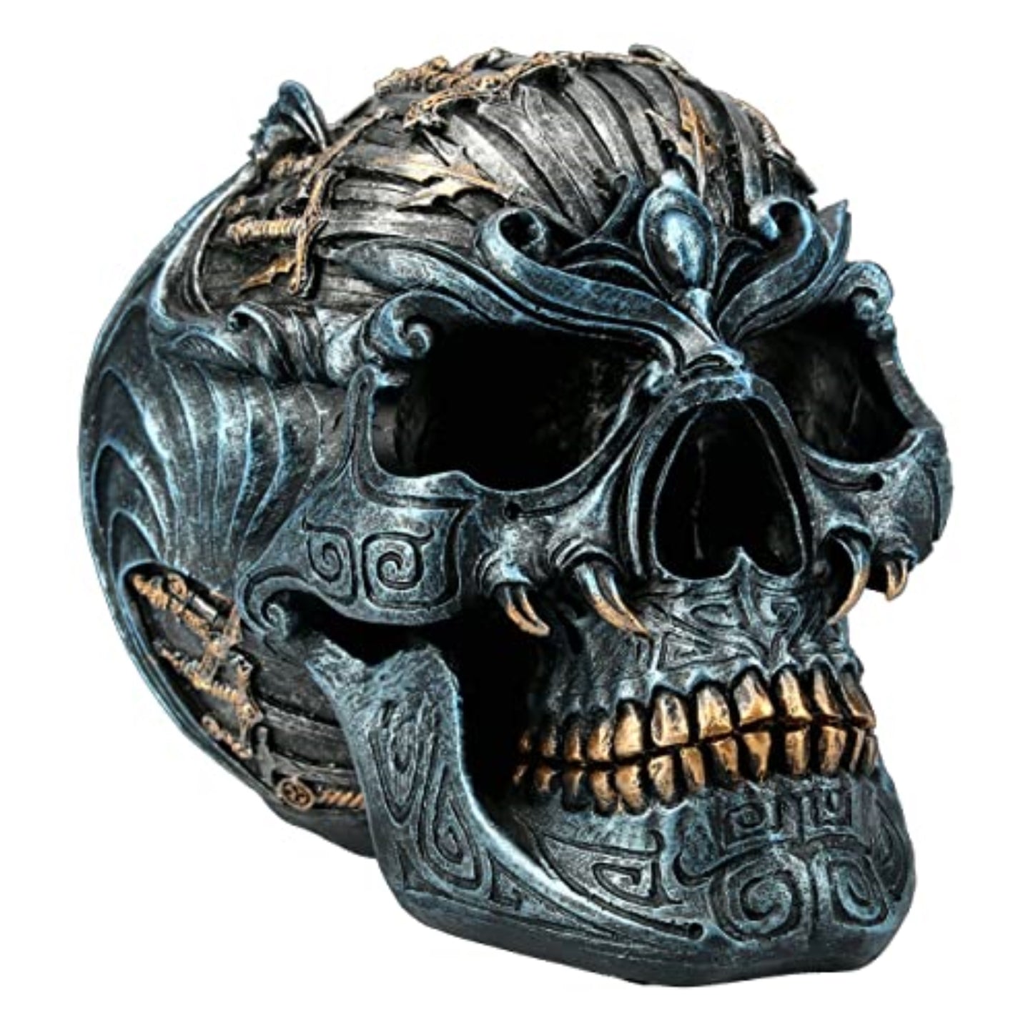 Fantasy Warrior Sword Skull Collectible Resin Home Decor Figurine 6.75 x 5 inch