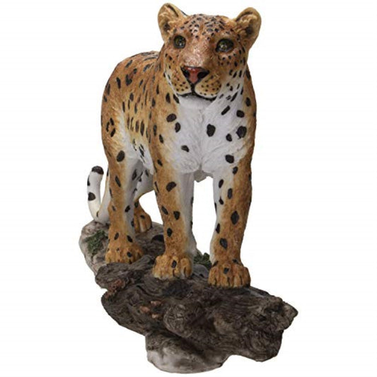 Wild Animal Kingdom Leopard Walking On Forest Trail Statue Giant Cat Figurine 11.25 x 5.25 inch