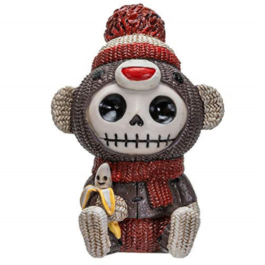 Furrybones Sock Munky Figurine Decorative Skeleton in Stuffed Toy Sock Monkey Costume 3 Inch Tall