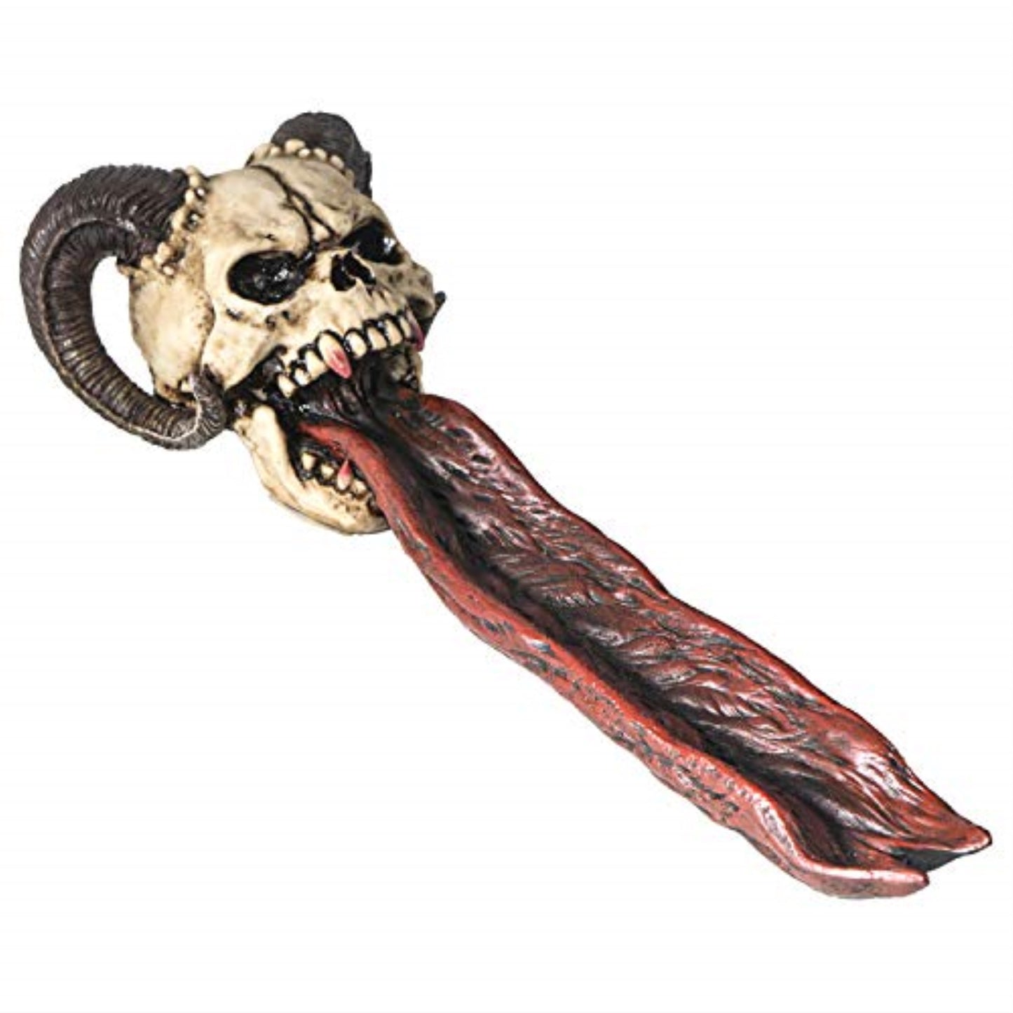 Demonic Ram Horned Skull Long Forked Tongue Stick Incense Burner Holder Gothic Halloween 10.5 inch