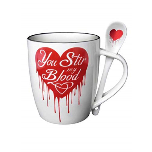 You Stir My Blood Ceramic Mug and Spoon Set 13 ouncee