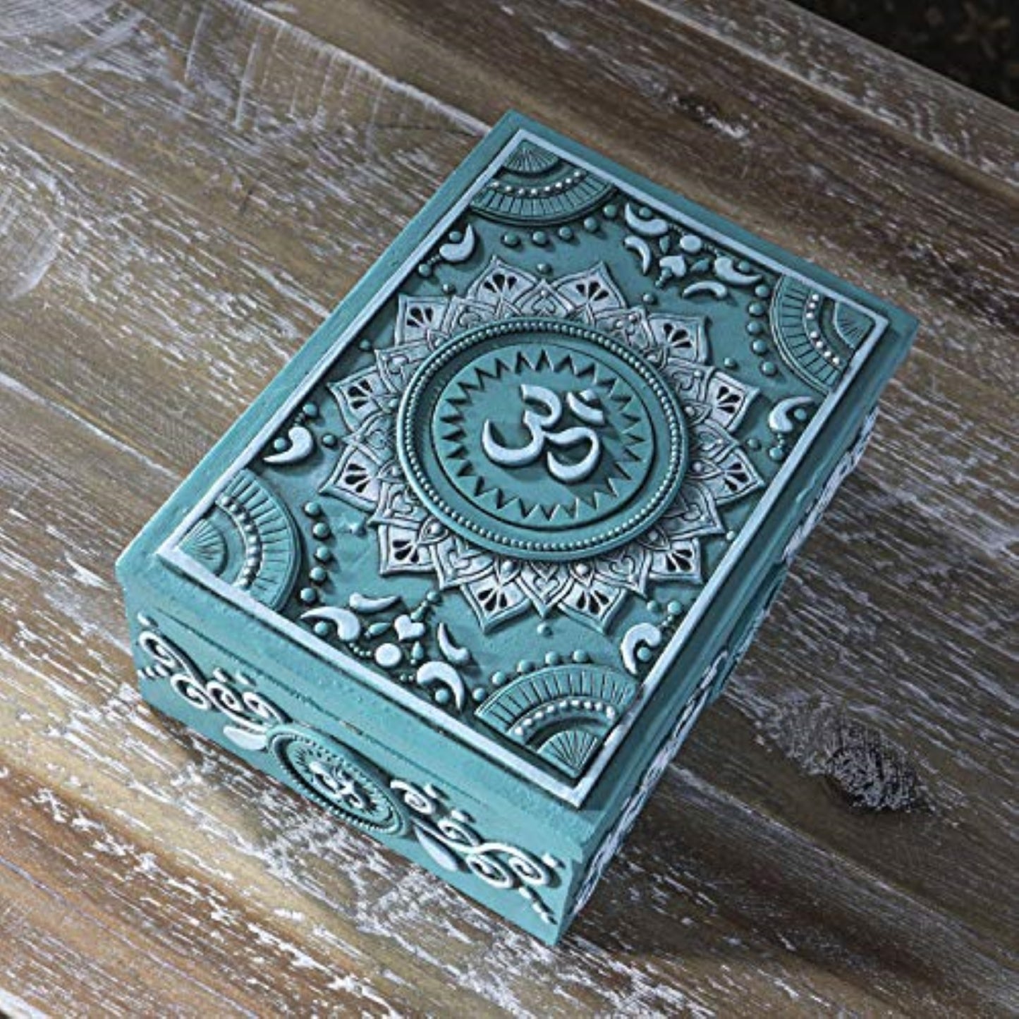 Mandala and Ohm Symbol Sculptural Jewelry Trinket Keepsake Tarot Box
