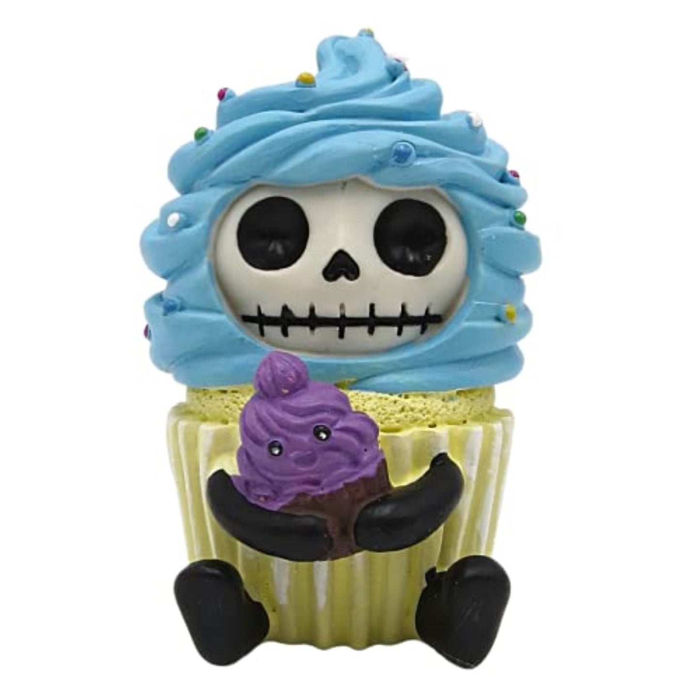 Furrybones Cuppie Skeleton in a Blue Cupcake Costume with a Purple Icing Friend 3.5 Tall