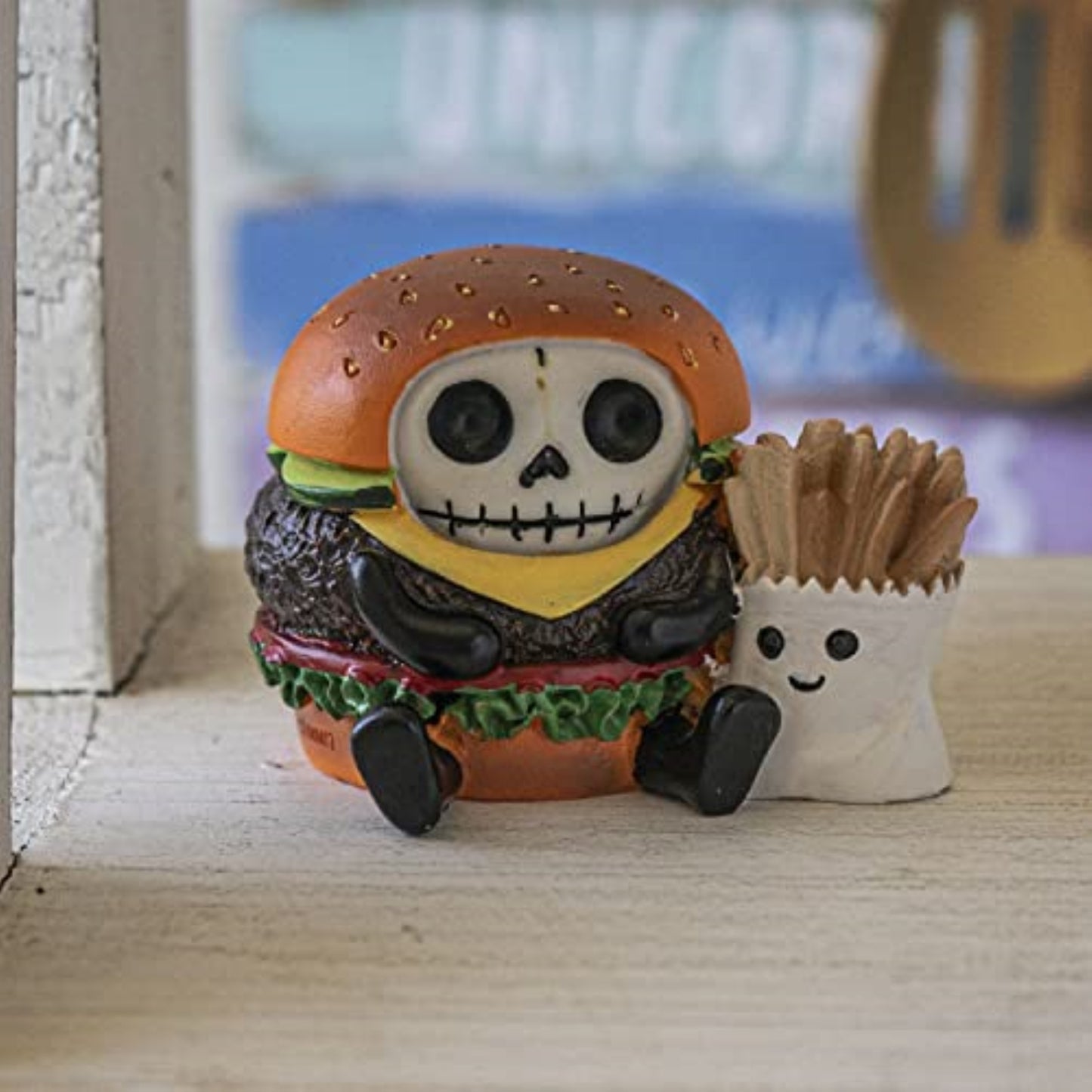 Furrybones Burger and Fry Skeleton in Costume Figurine 3.2 Inch Multicolor