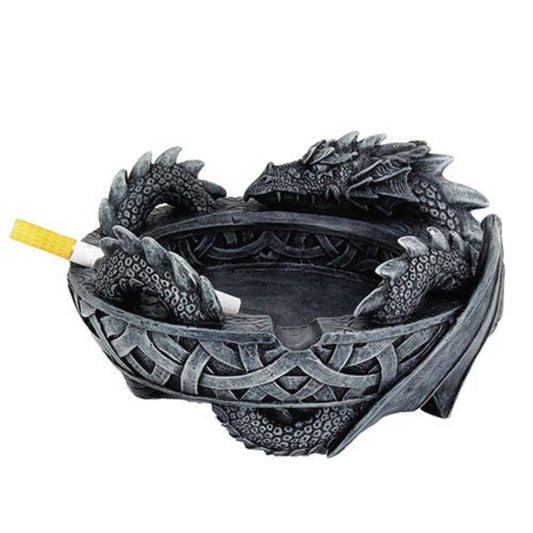 Celtic Guardian Dragon Ashtray Statue in Faux Stone Resin