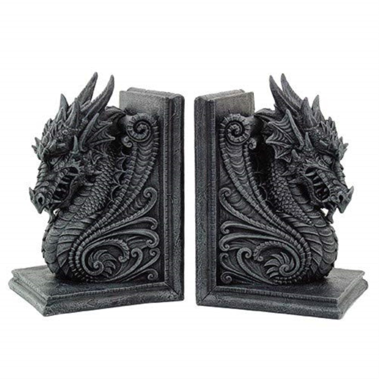 Gothic Dragon Gray Resin Bookends Medieval Evil Dragon Book Ends