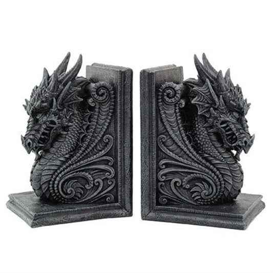 Gothic Dragon Gray Resin Bookends Medieval Evil Dragon Book Ends