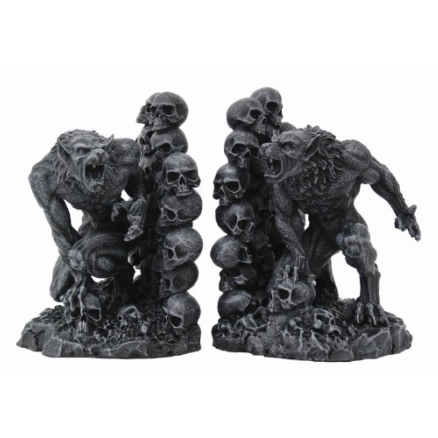 Werewolf and Skulls Fantasy Resin Set of Bookends for Book Shelf 7 inch