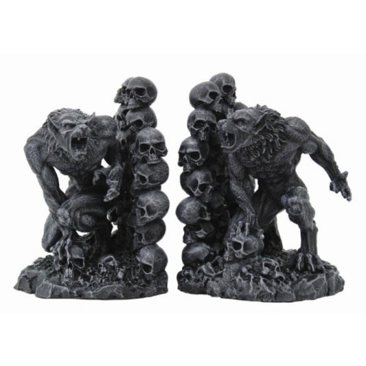 Werewolf and Skulls Fantasy Resin Set of Bookends for Book Shelf 7 inch