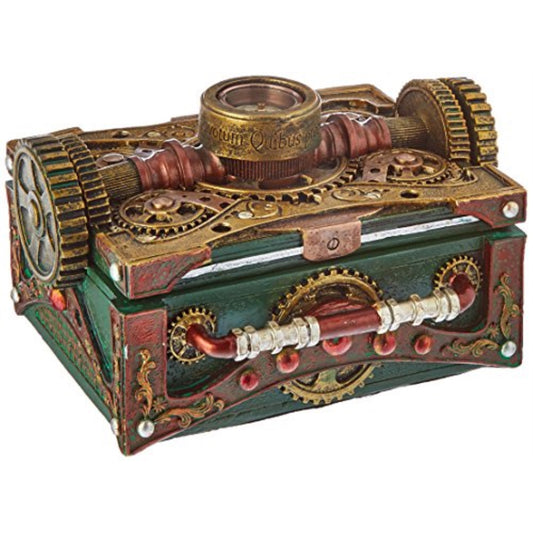 Steampunk Mechanical Gears Design Secret Jewelry Trinket Keepsake Box With Navigational Compass