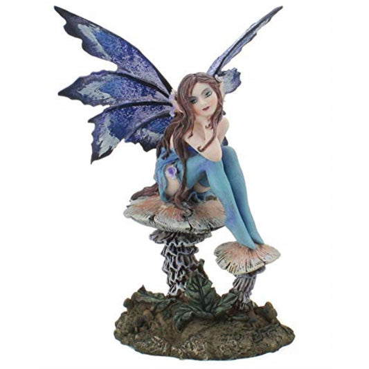 Amy Brown Forest Willow Nice Fairy Sitting On Wild Giant Mushroom Stool Statue 6.25 inch