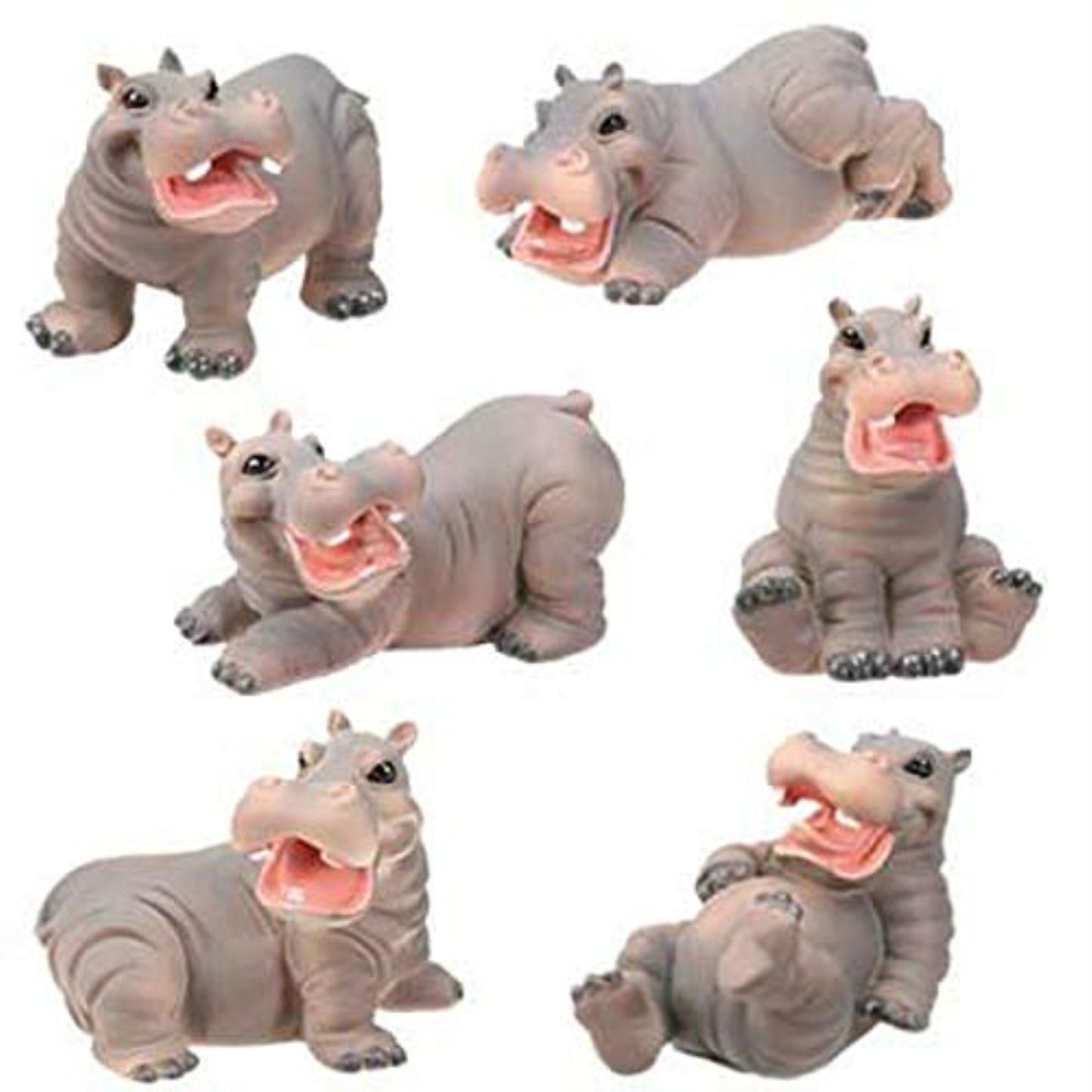 Hippos Hippopotamus Collectible Miniature Figurines 6 Piece Set 1.5 inch