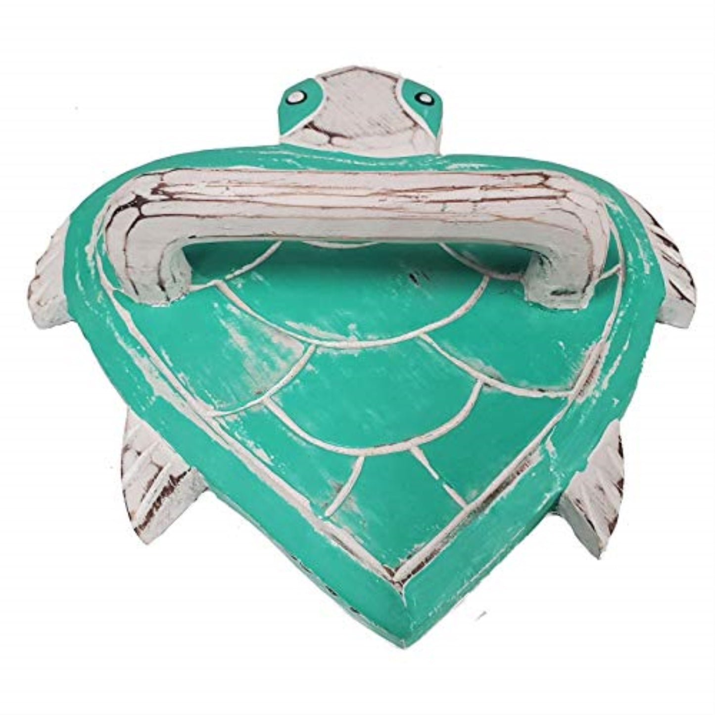 Aqua Color Sea Turtle Distressed Wood Towel Holder 8.5 x 9 inches
