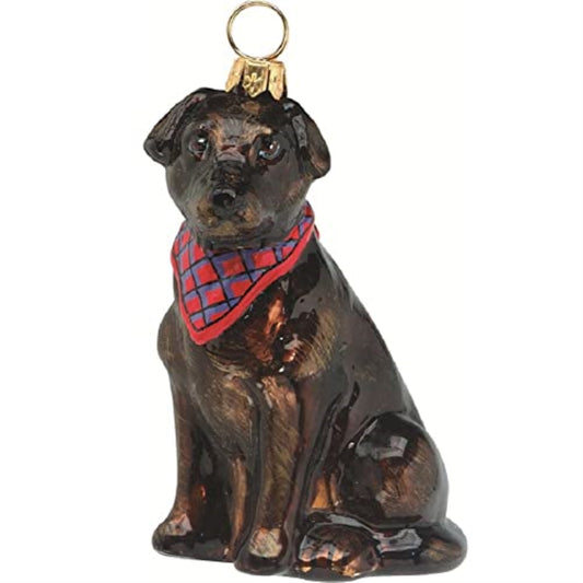 Joy to the World Chocolate Labrador Retriever with Bandana Dog Polish Glass Christmas Ornament