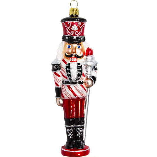 Joy to the World Peppermint Twist Nutcracker Polish Glass Christmas Ornament