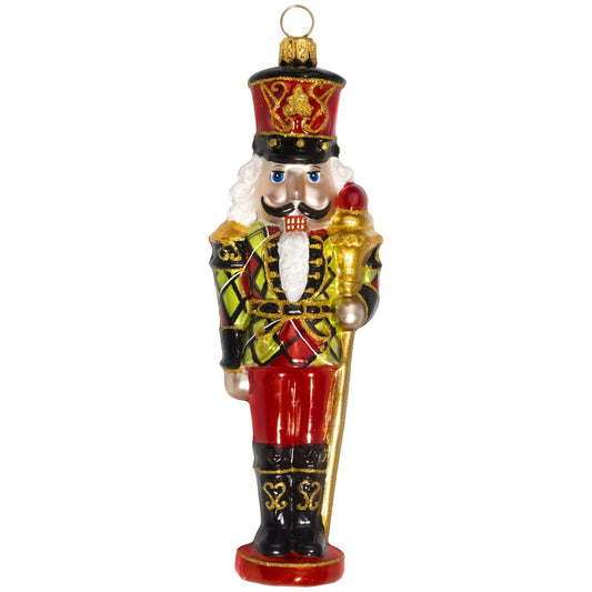 Joy to the World Tartan Plaid Nutcracker Polish Glass Christmas Ornament