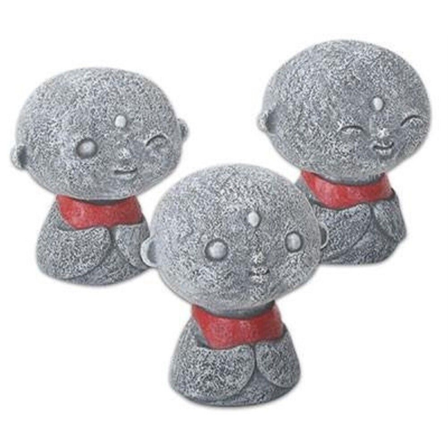 Jizo Monks with Red Bibs Figurines Set of 3 Buddhism Ksitigarbha Bodhisattva 2.5 inch
