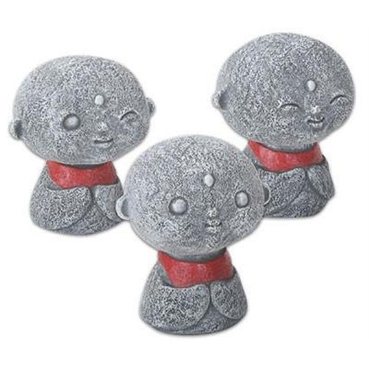 Jizo Monks with Red Bibs Figurines Set of 3 Buddhism Ksitigarbha Bodhisattva 2.5 inch