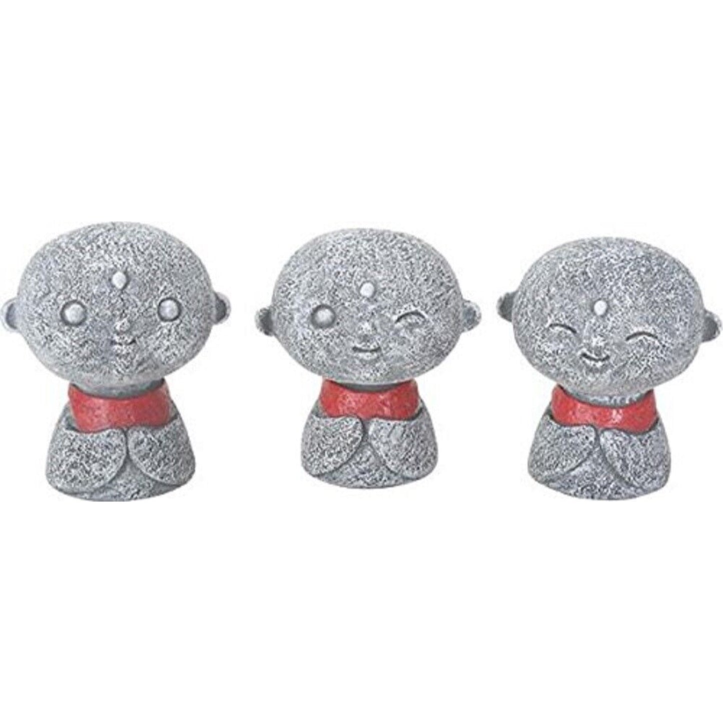 Jizo Monks with Red Bibs Figurines Set of 3 Buddhism Ksitigarbha Bodhisattva 2.5 inch