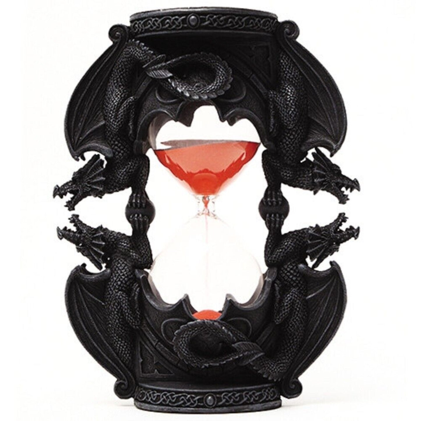 Black Dual Dragon Sand Timer Hourglass Statue Figurine 7.4 inch