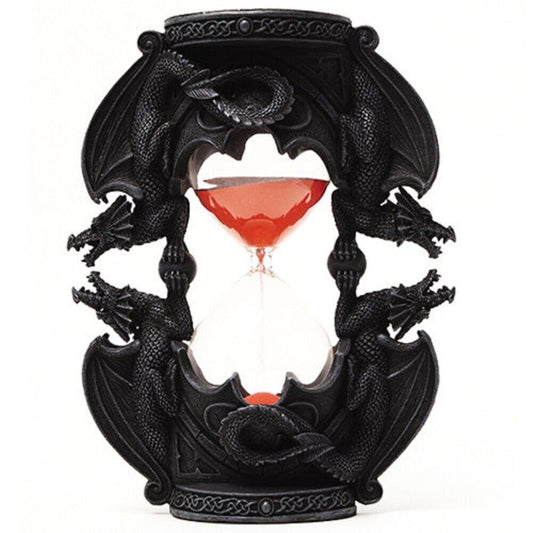 Black Dual Dragon Sand Timer Hourglass Statue Figurine 7.4 inch