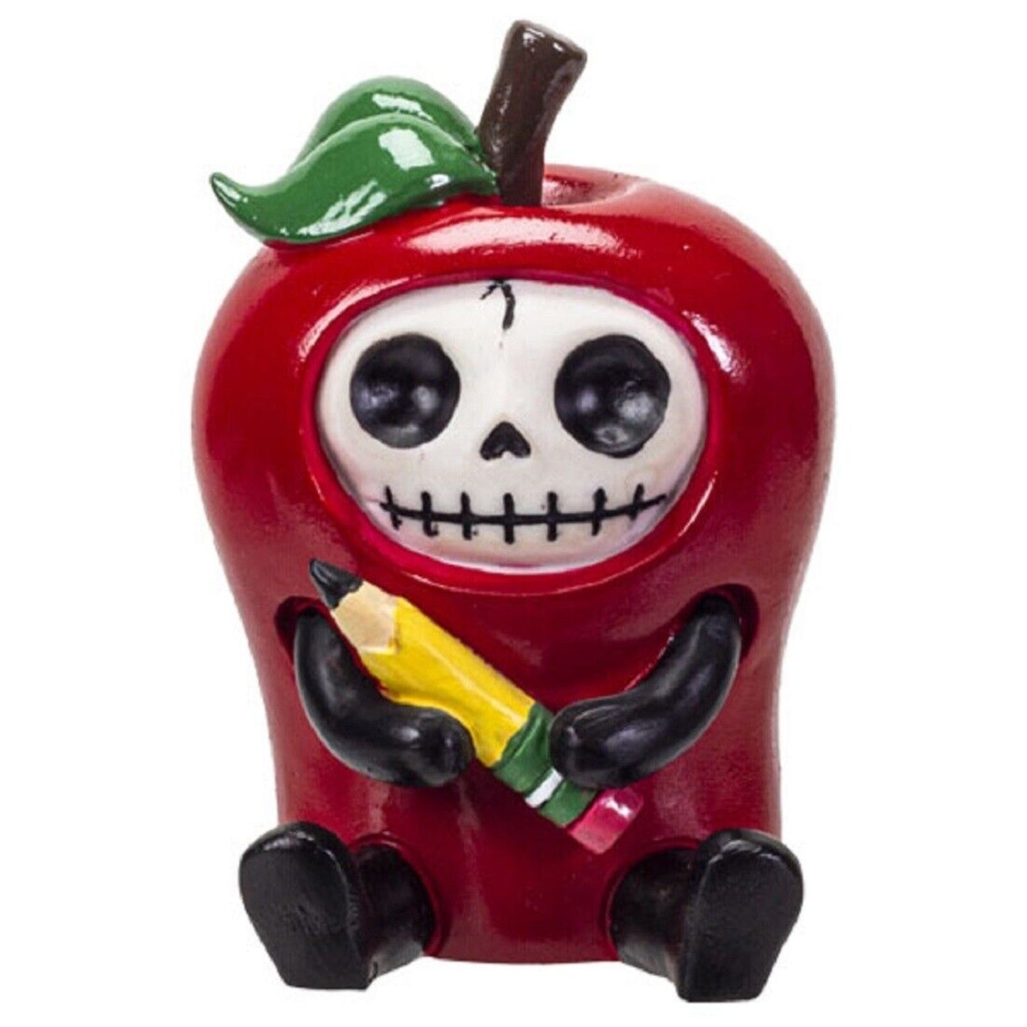Furrybones Ringo Signature Skeleton in a Red Apple Costume with a Pencil Friend Figurine