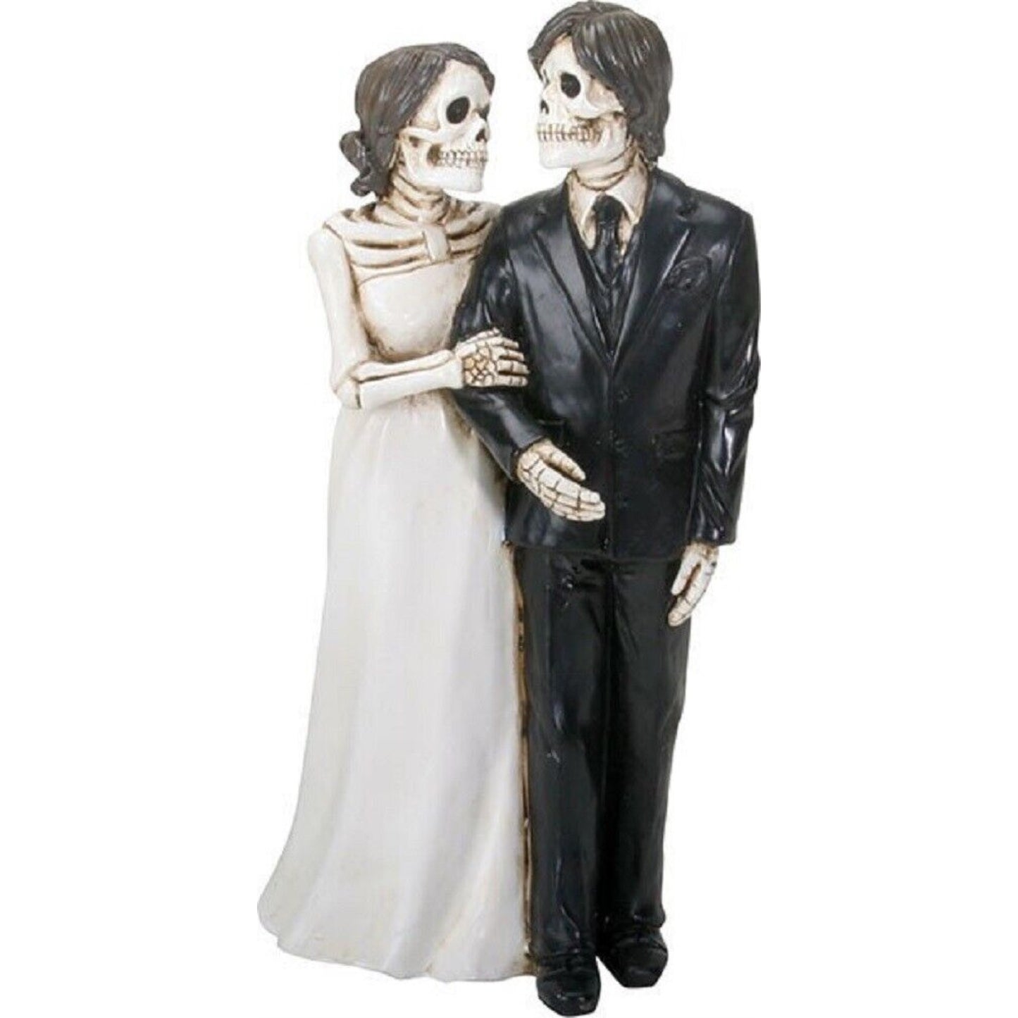 Love Never Dies Skeleton Wedding Bride and Groom Holding Hands Figurine 6.25 inch