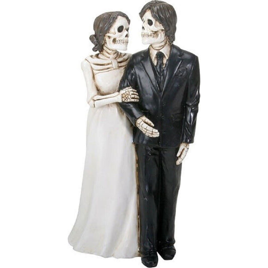 Love Never Dies Skeleton Wedding Bride and Groom Holding Hands Figurine 6.25 inch