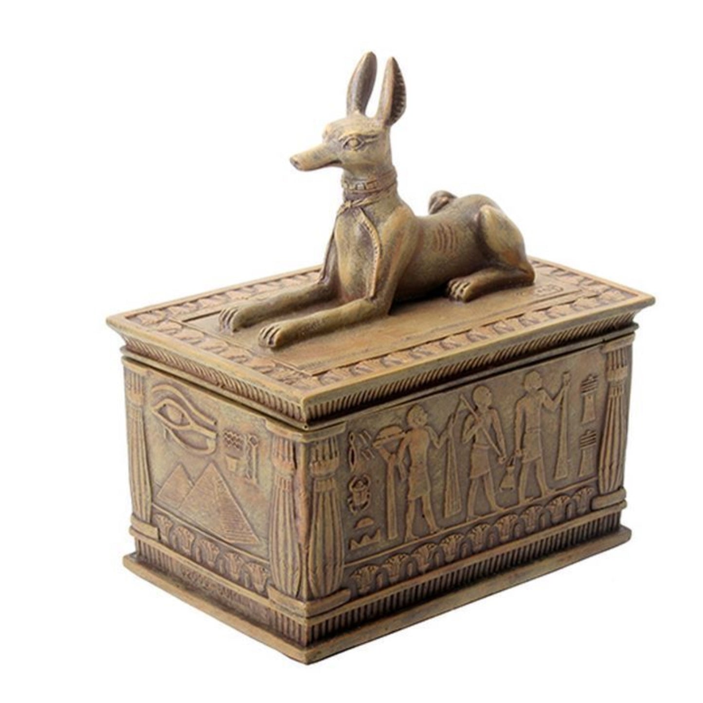 Ancient Egyptian Sandstone Anubis God of the Afterlife Small Jewelry Trinket Keepsake Box 4 x 4.5 inch