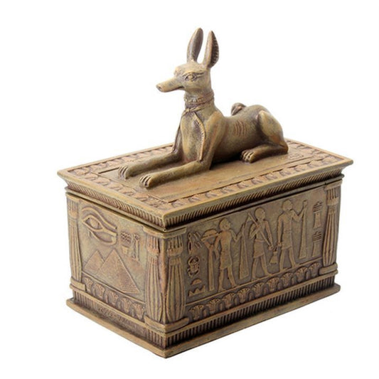 Ancient Egyptian Sandstone Anubis God of the Afterlife Small Jewelry Trinket Keepsake Box 4 x 4.5 inch