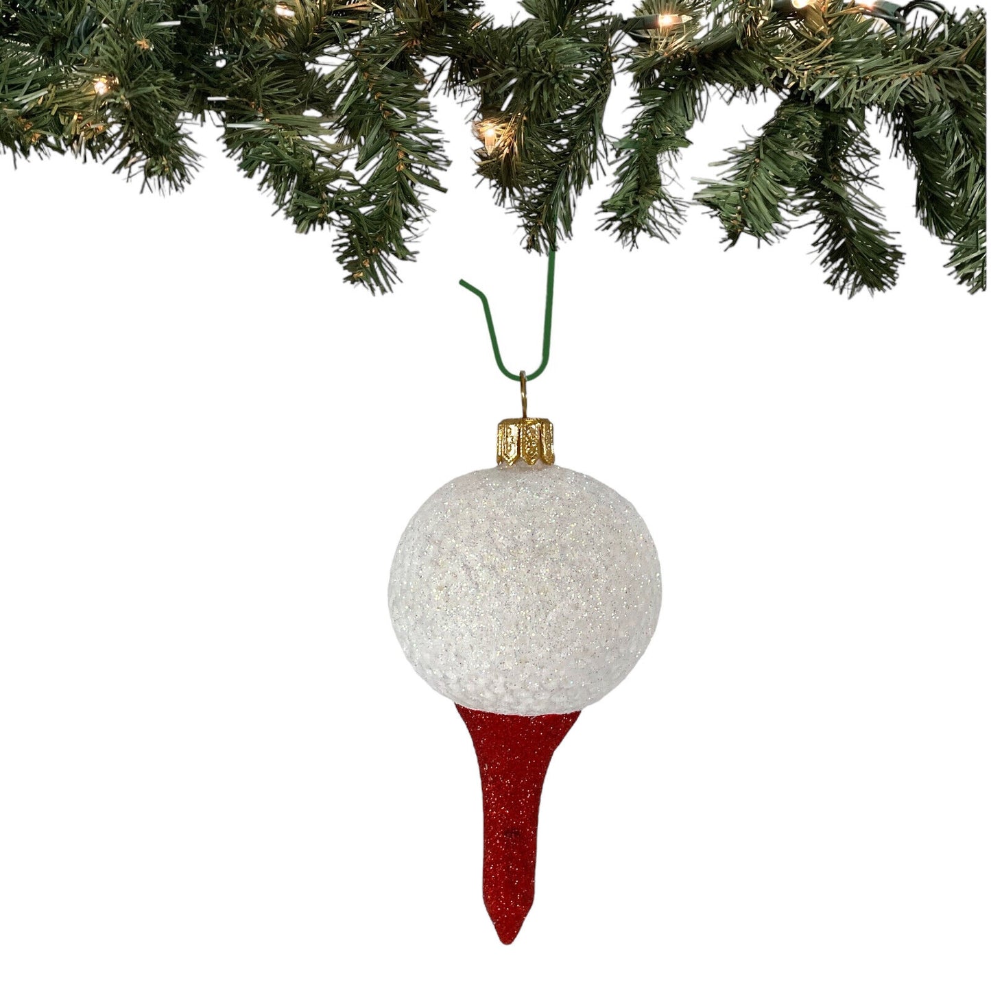 Pinnacle Peak Trading Golf Ball on Red Tee Polish Blown Glass Hanging Christmas Tree Ornament 4 inch