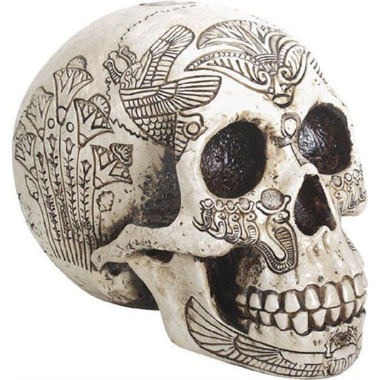 Ancient Egypt Human Skull Etched with Egyptian Symbols Figurine Skeleton 6 inch