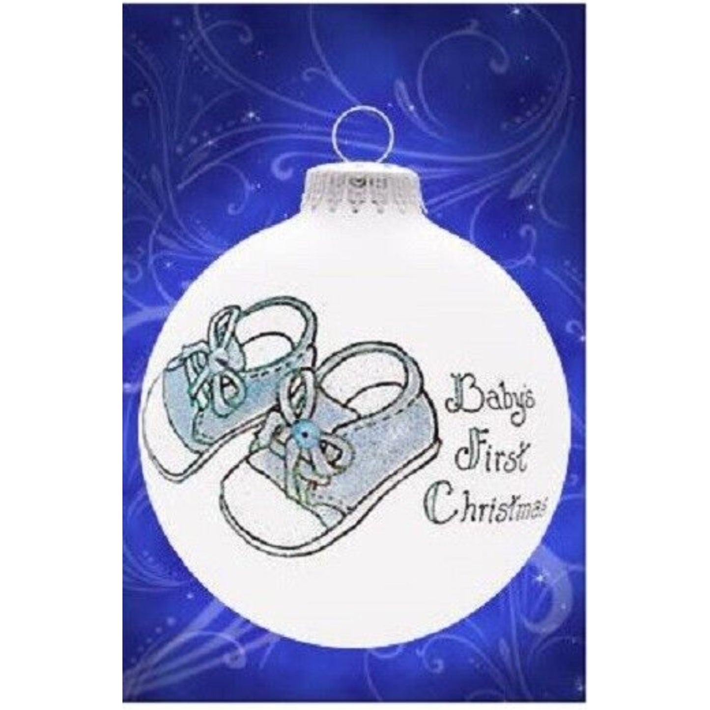 Baby Boys First Christmas Blue Booties Made in USA Glass Christmas Ornament