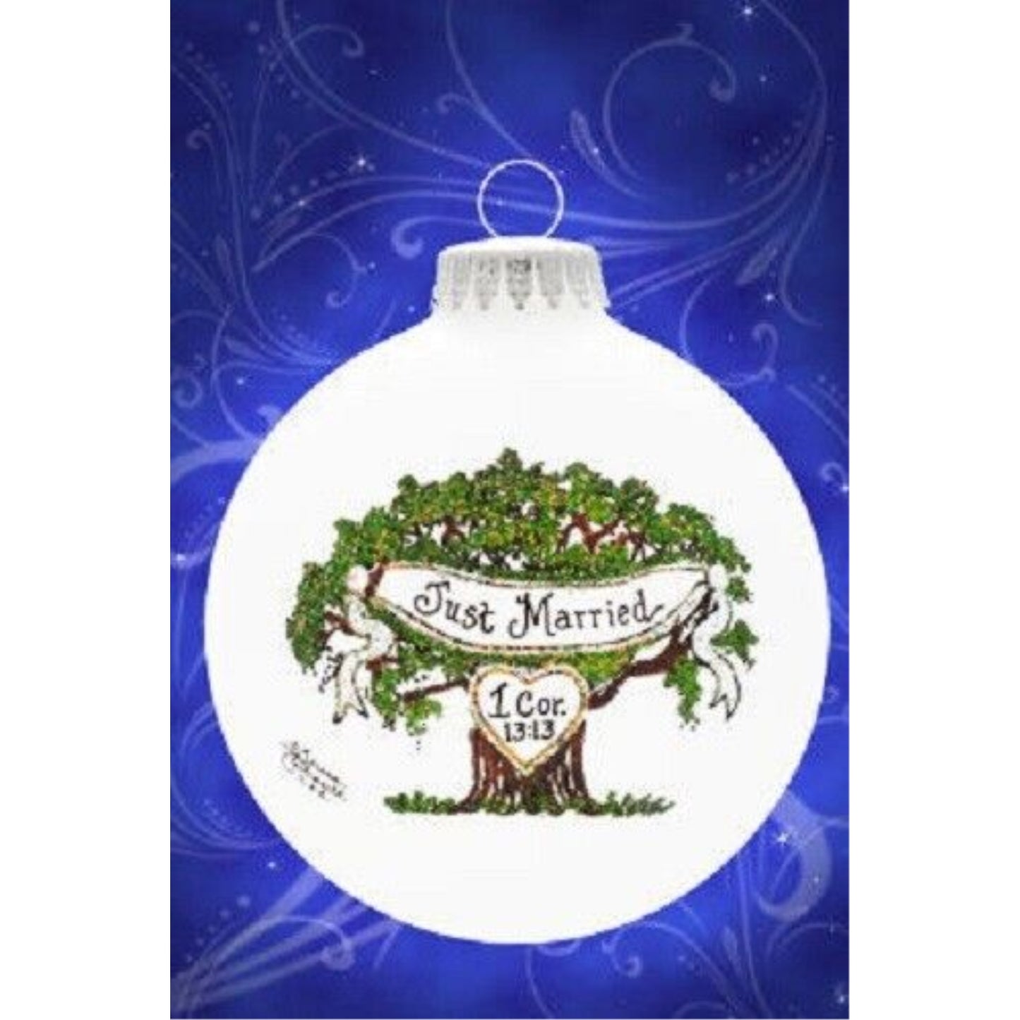 Just Married Tree Wedding Glass Christmas Ornament Made in the USA