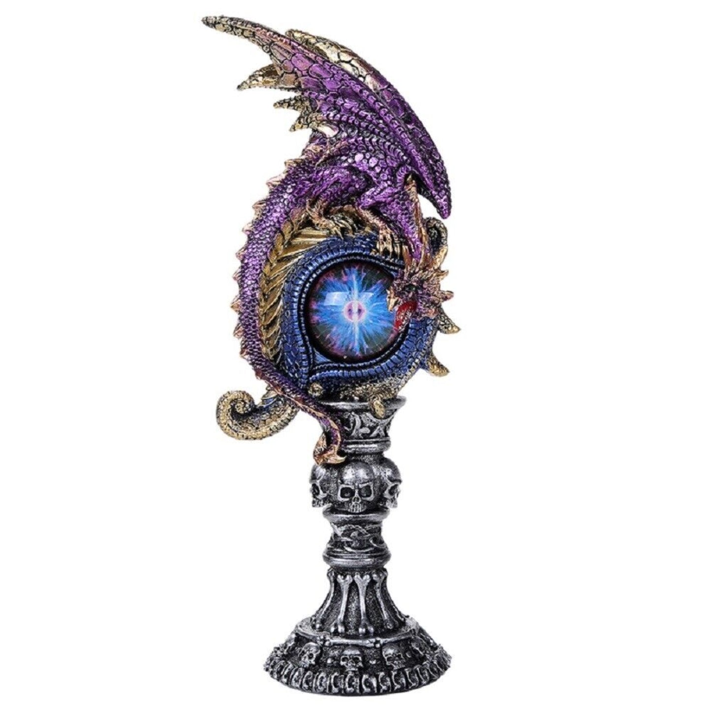 Purple Guardian Dragon On Ocular Tower Figurine Tabletop Display 9.9 inch