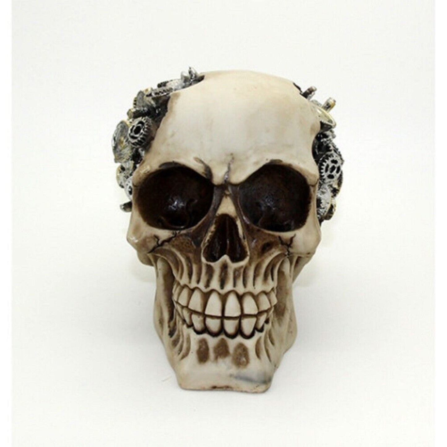 Steampunk Human Skull with Metal Gears Figurine Futuristic Steam Punk Decoration 4.75 inch