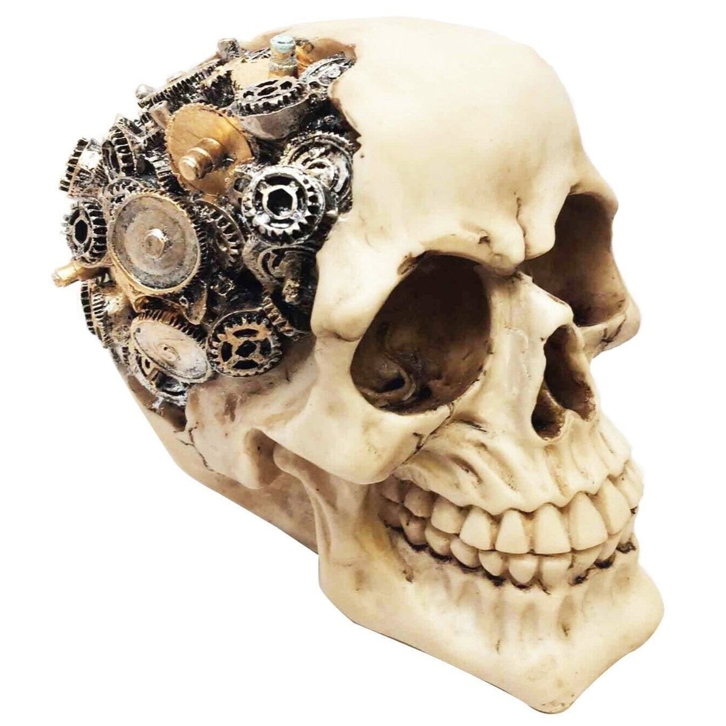 Steampunk Human Skull with Metal Gears Figurine Futuristic Steam Punk Decoration 4.75 inch