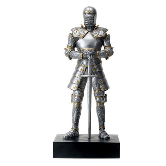 Silver Colored Italian Knight Design Standing Statue in Full Armor 9 inch