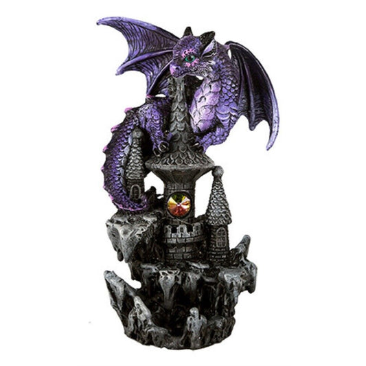 Small Guardian Dragon Protecting Castle with Rhinestone Rock Crystal Tabletop Decor Figurine 5.5 inch
