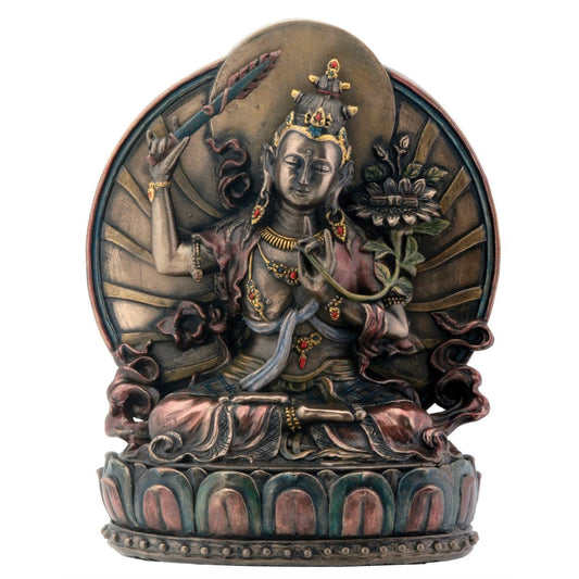Seated Manjushri on Lotus Base Bodhisattva Buddhism Bronze State Figurine