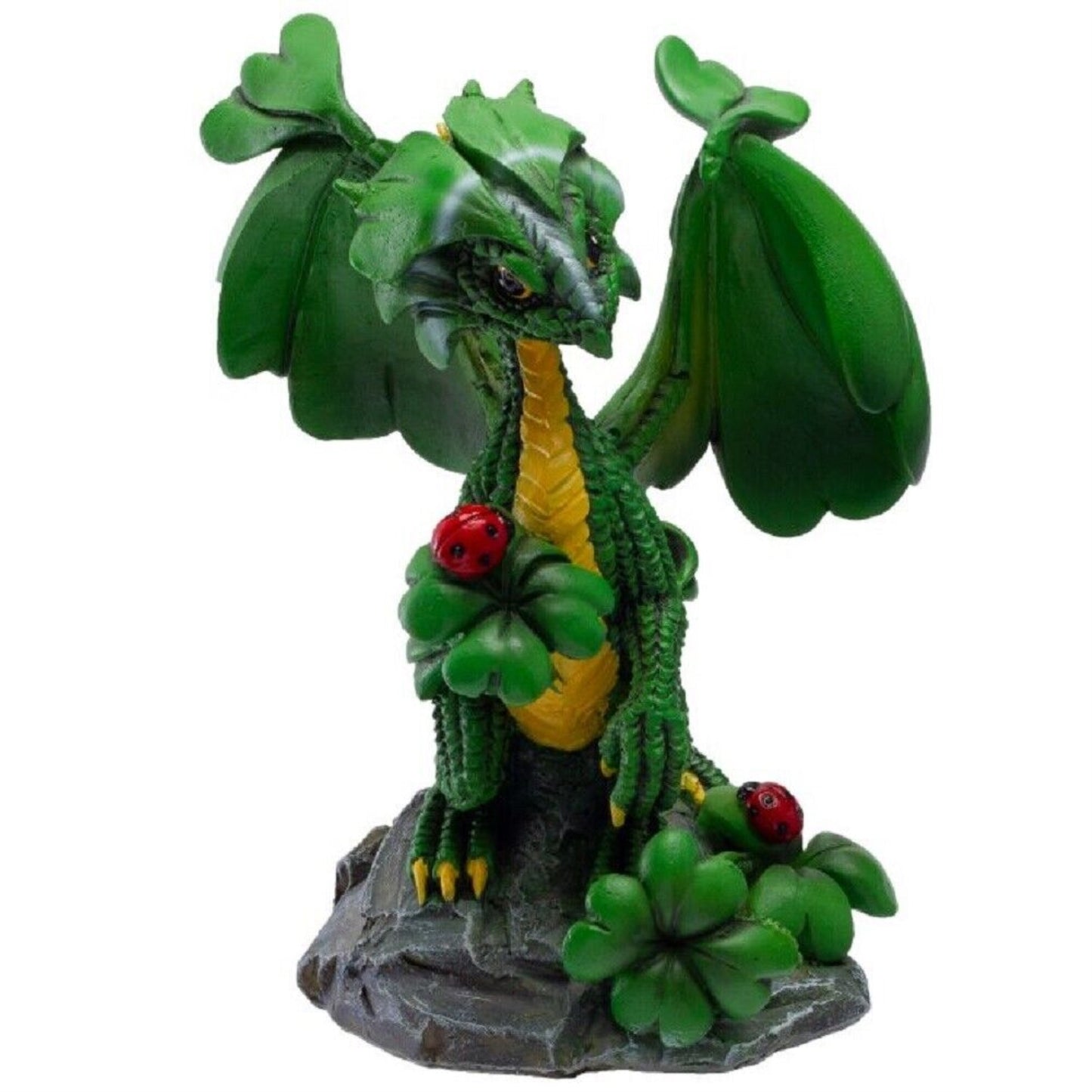Green Fantasy Lucky Clover Dragon Resin Figurine by Stanley Morrison 4.75 inch