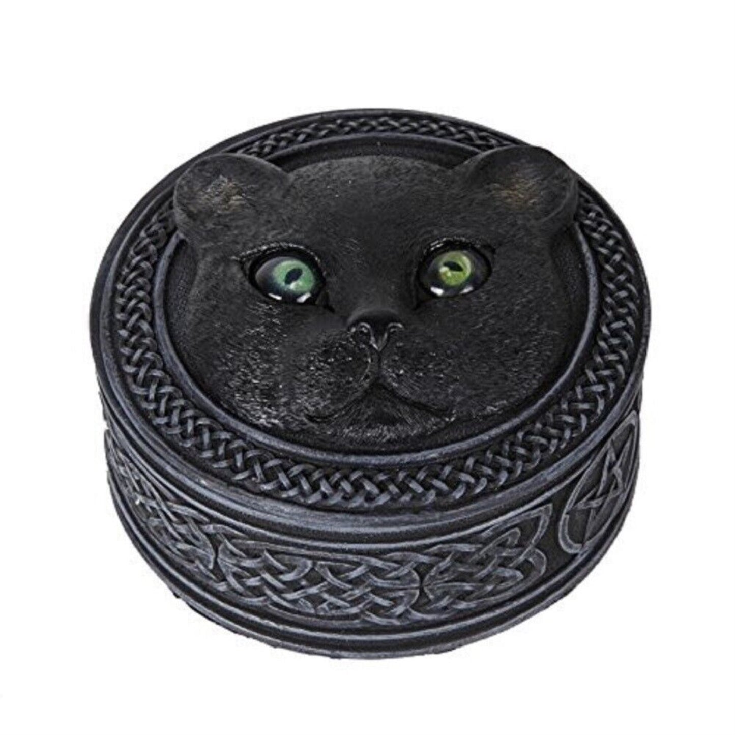 Black Cat with Rolling Eyes Black Jewelry Keepsake Trinket Box Container